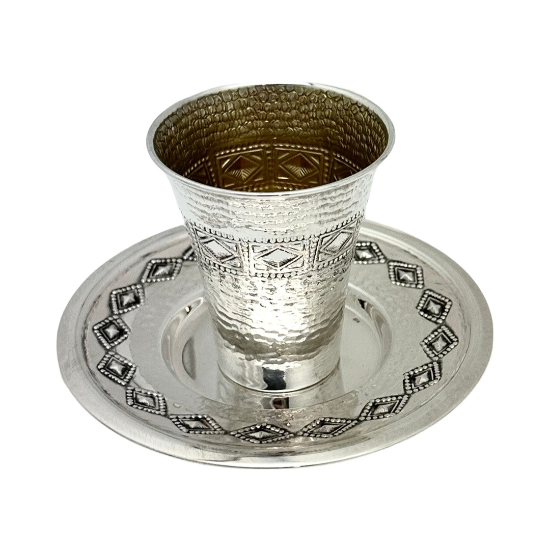 Kiddush Cup Set Hammered with Diamond Design