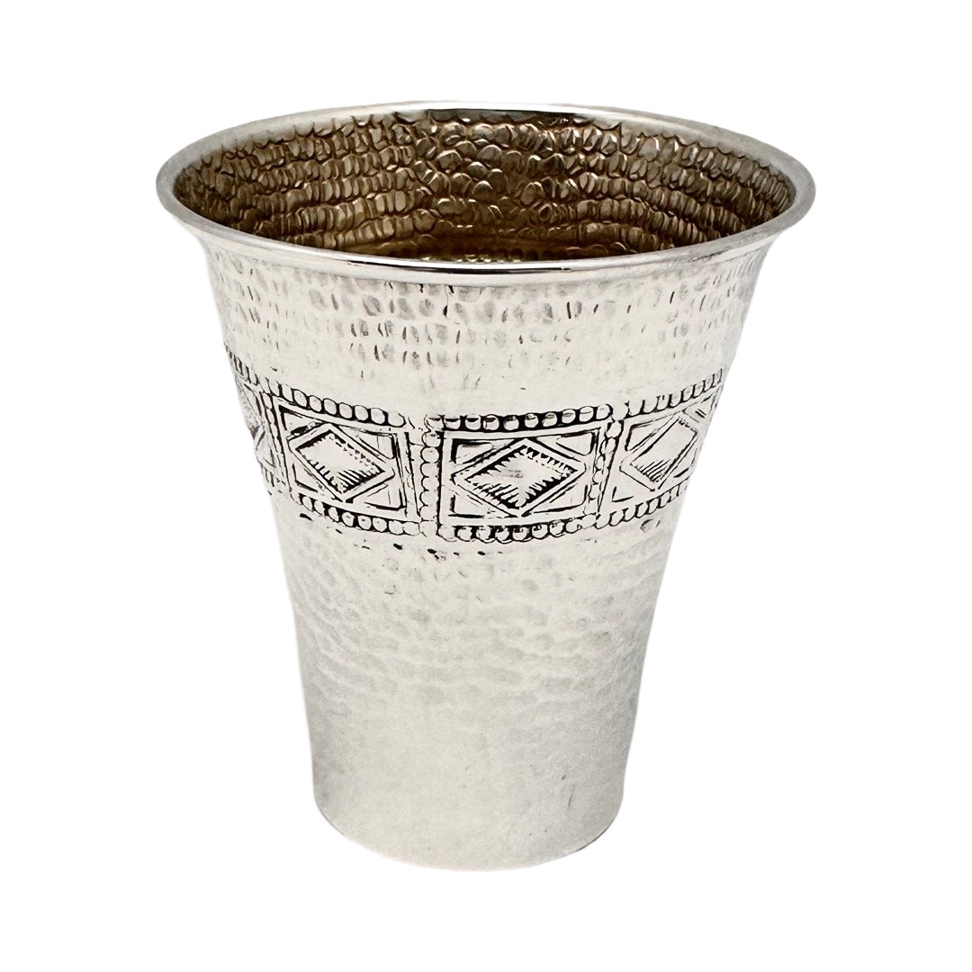 Kiddush Cup Set Hammered with Diamond Design