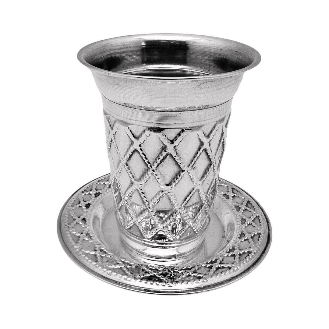 Diamond Criss Cross Kiddush Cup Set