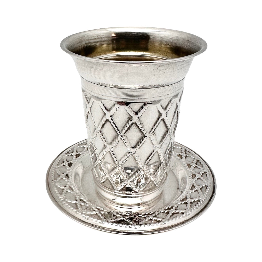 Diamond Criss Cross Kiddush Cup Set