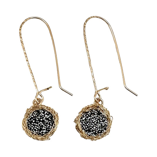 Mesh and Crystal Circle Drop Earrings