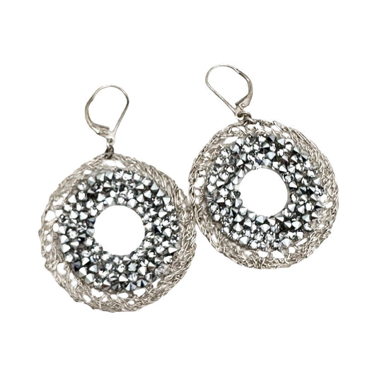 Sterling Silver Mesh and Swarovski Crystal Earrings