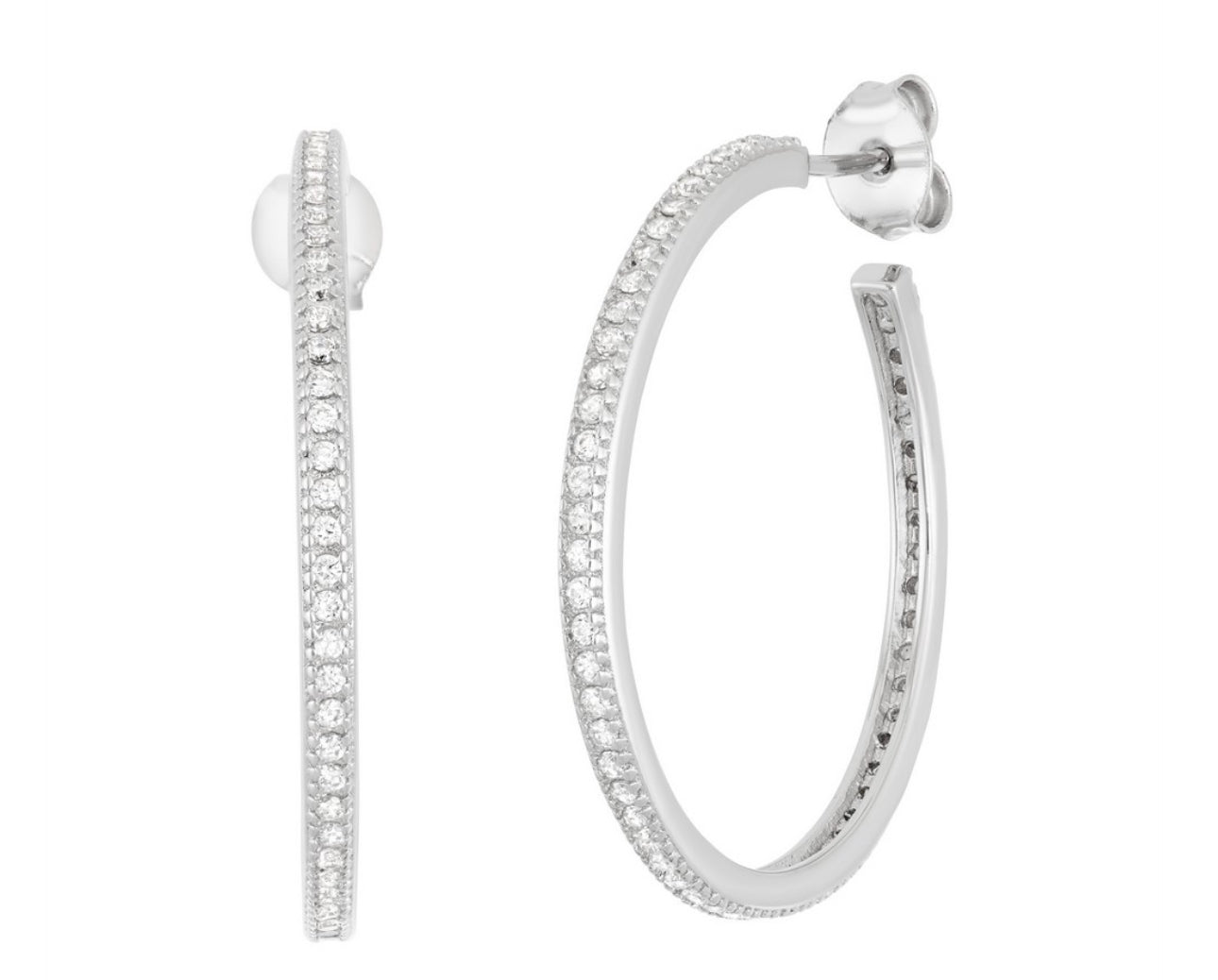 Sterling Silver Thin CZ Hoop Earring