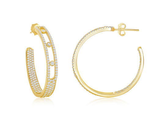 Sterling Silver Open Hoop CZ Earings Gold Plated