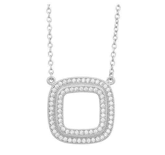 Sterling Silver Double Open Micro Pave Square Necklace