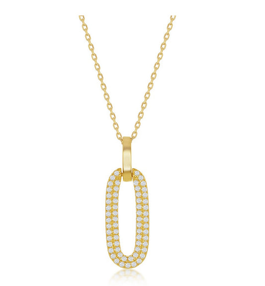 Sterling Silver Oval Micro Pave CZ Door Knocker Necklace