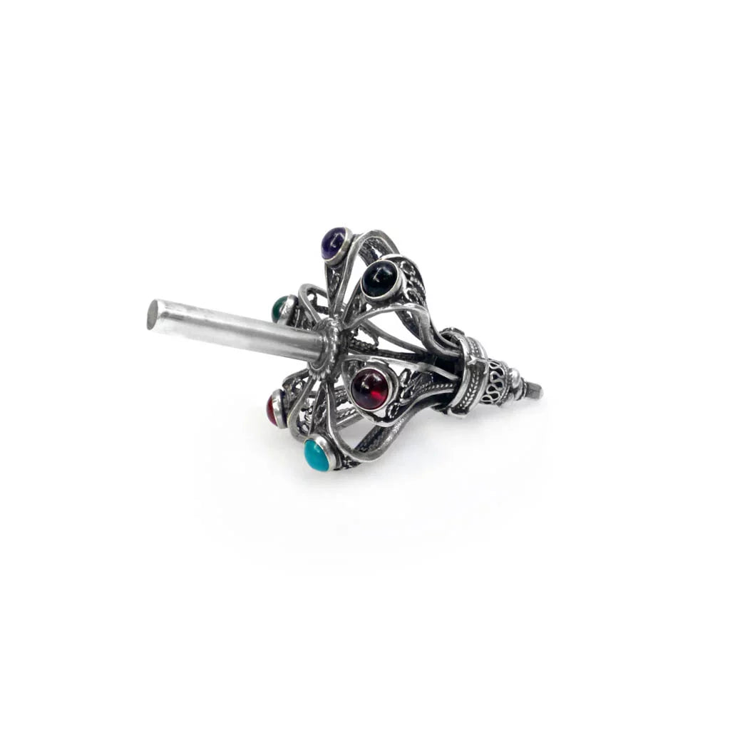 Silver Crown Dreidel with Gemstones