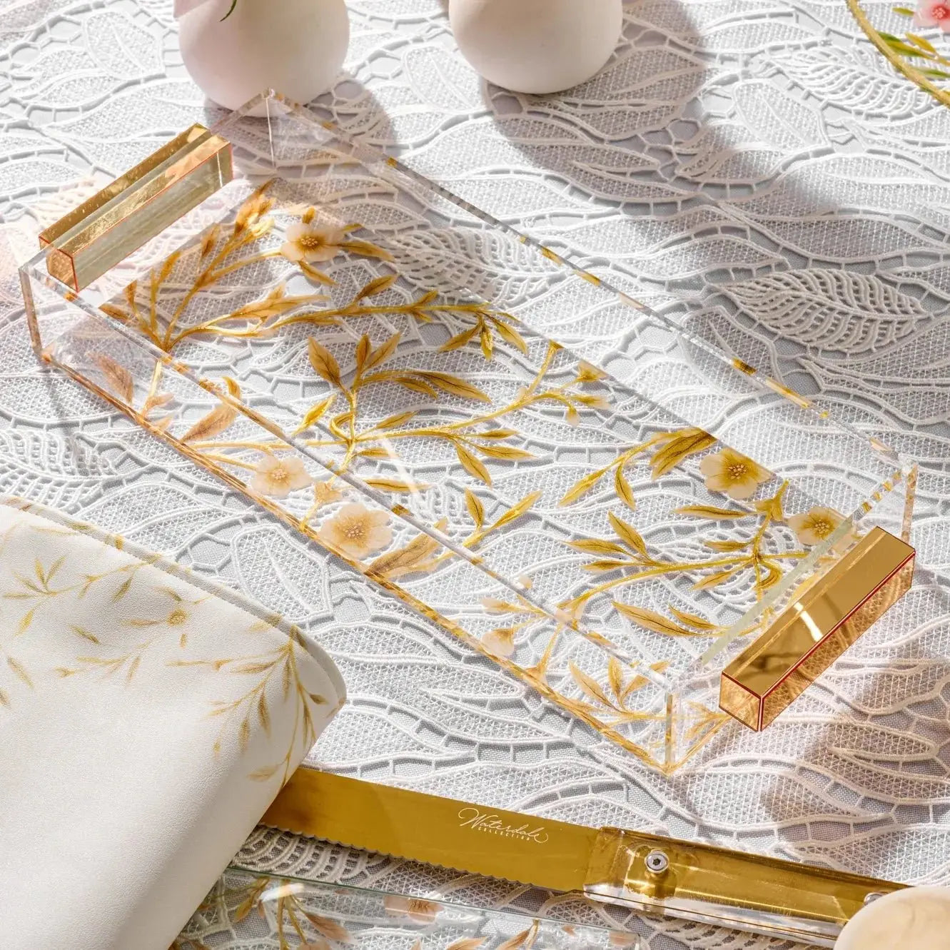 Floral Bird Lucite Tray