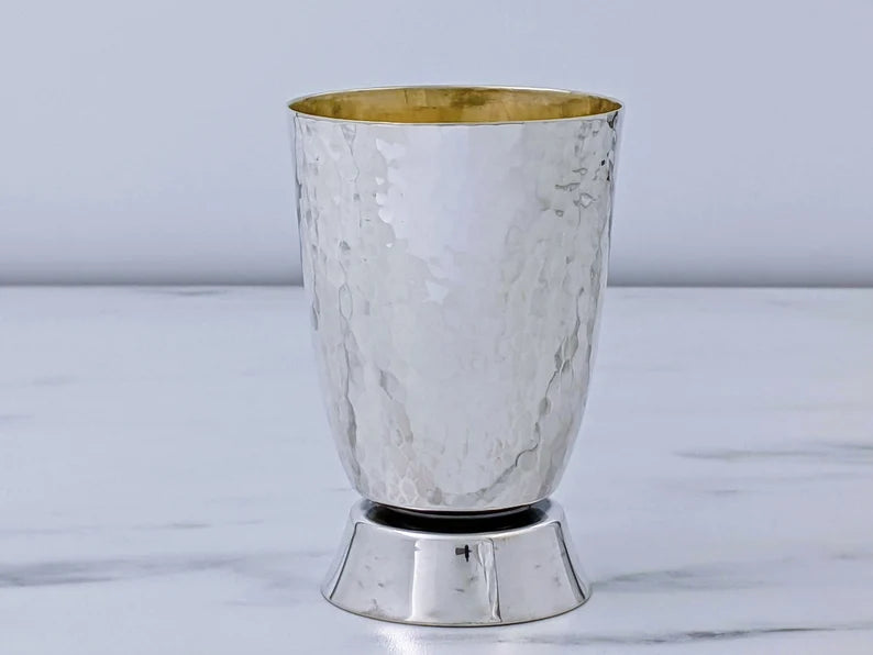 Hammered Kiddush Cup with Shiny Base