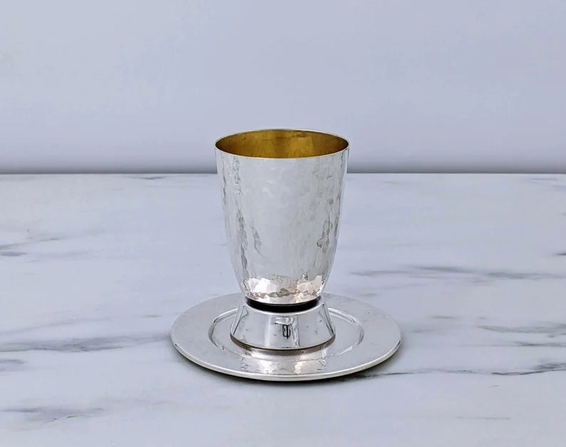 Hammered Kiddush Cup with Shiny Base