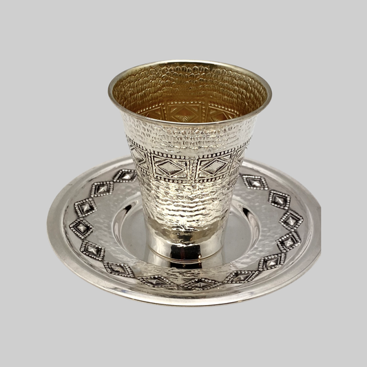 Kiddush Cup Set Hammered with Diamond Design